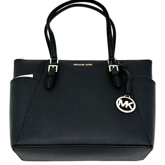 Michael Kors Large Charlotte Tote Bag Luggage Leather Black (NWT) - Picture 11 of 12